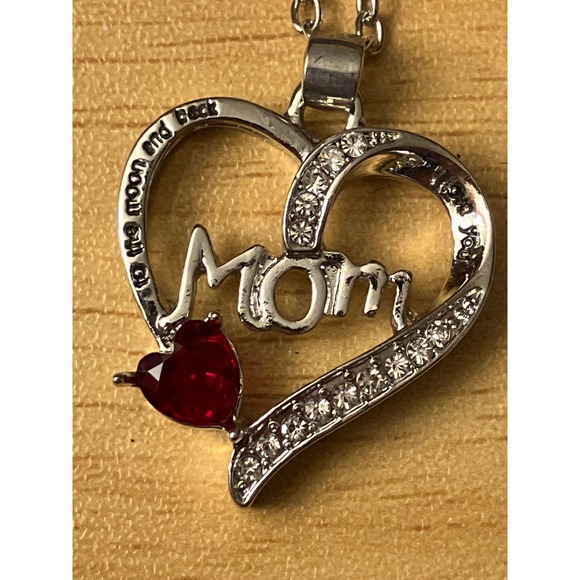 Jewelry - Mom Heart Necklace Silver Tone Red Crystal I Love You To The Moon And Back